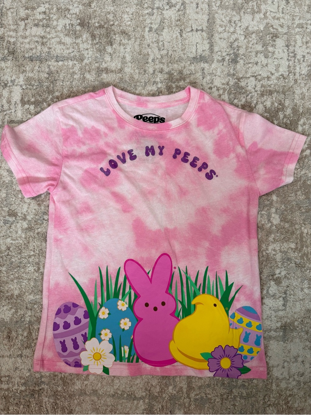 Peeps Girls' Pink Tie-Dye 'Love My Peeps' Short Sleeve Tee size 7/8